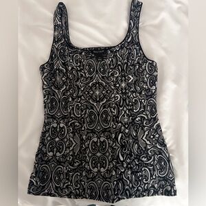 WHBM Mod Paisley Embroidered Tank Stretch Black Silver - S